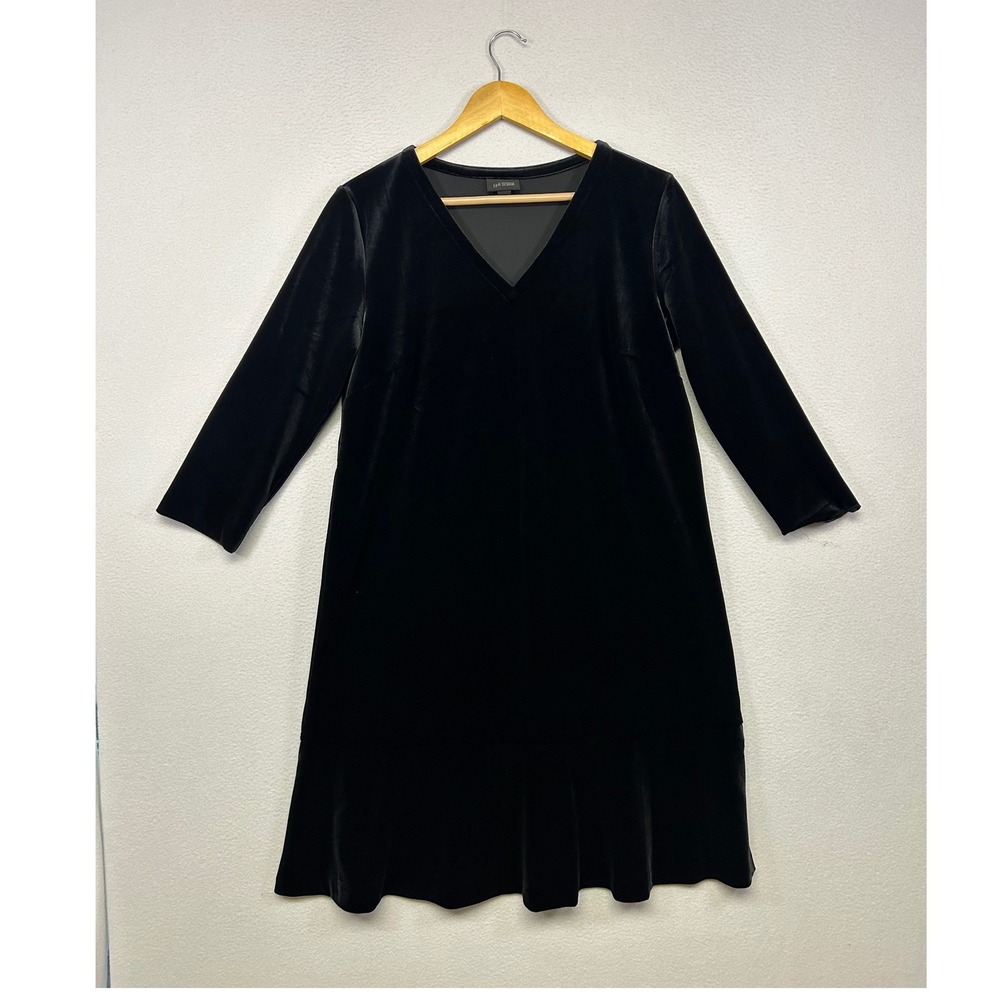 Elegant Classic J. Jill Womens Size M Black Velvet V-Neck Ruffle Hem Dress